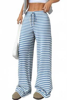 NEW NINEXIS summer striped wide leg drawstring pants in blue